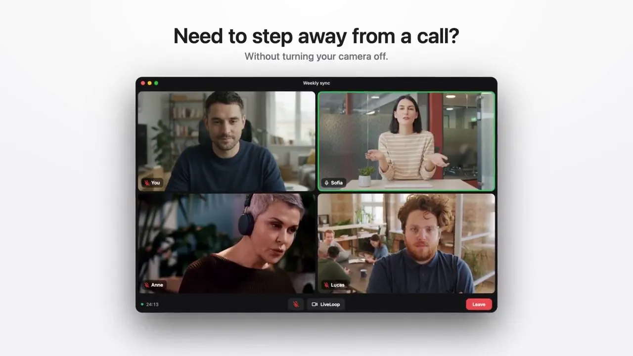 A video call: the person walks away, the virtual camera keeps showing them on screen